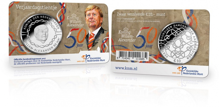 (2017) Монета Нидерланды (Голландия) 2017 год 10 евро &quot;50 лет Виллему-Александру&quot;  Медь, покрытая Се